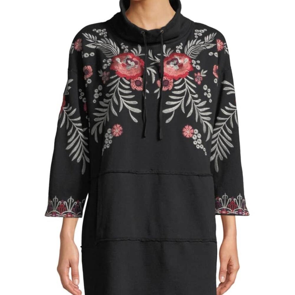 Johnny was Maya Mock-Neck French-Terry Sweatshirt Dress w/ Embroidery